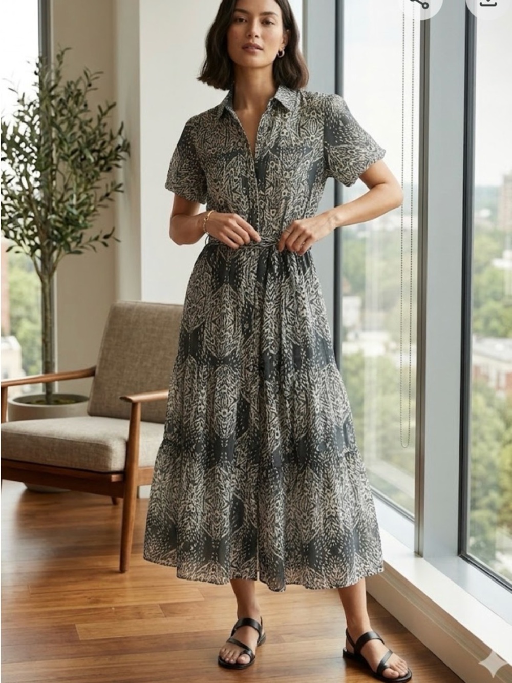 Steele Tiered Ikat Print Boho Dress Size XS